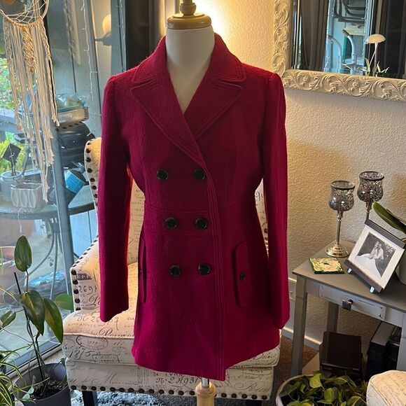 LOFT Jackets & Blazers - 🎊HP🎊 LOFT Fucsha Pink Boiled Wool Pea Coat